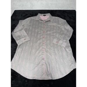 Noble Mount Gray Pink Peacocks Cotton M Sleepshirt PJ Button Up Nightshirt